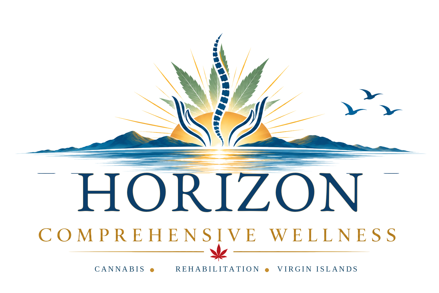 Horizon Comprehensive Wellness sunrise, hands, spine and island logo